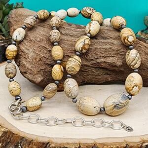 Carolyn Pollack 925 SS 9.1-16.1mm Graduated Jasper Bead 22" Necklace + 4" ext